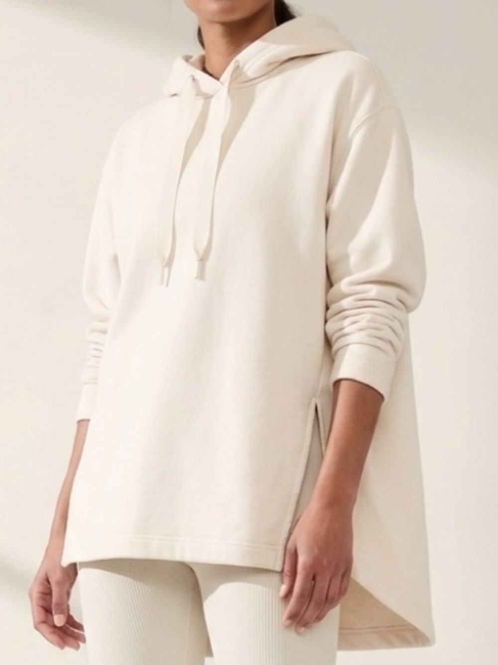Athleta Cream Pink Coaster Luxe Hoodie Sweatshirt Side Slit High Low S - AS IS